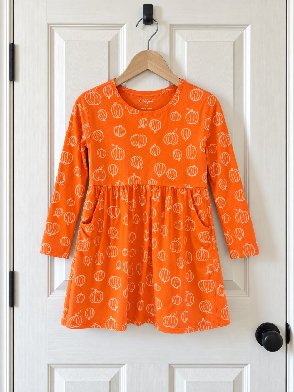 Cat & Jack Girls Size 8 Orange Pumpkin Fall Halloween Dress Pockets